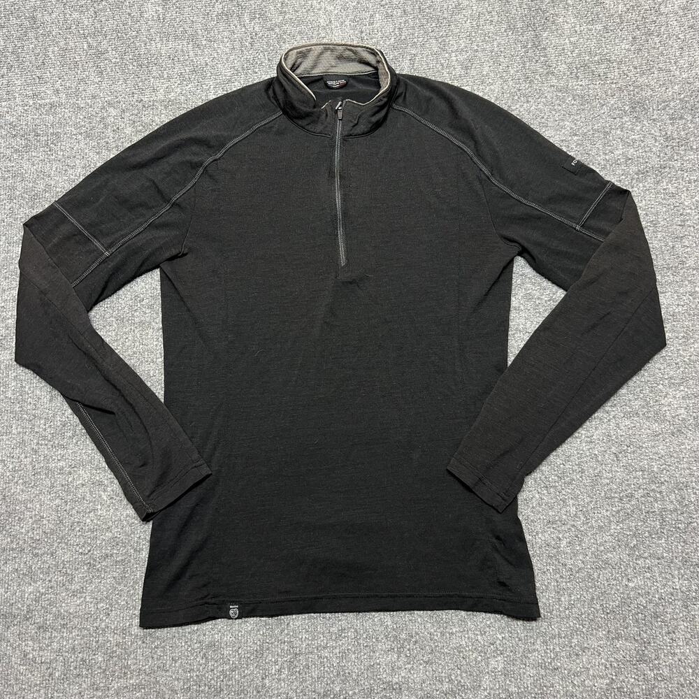Forclaz Pullover Mens Medium Black 1/4 Zip Merino Wool Hiking Shirt Top